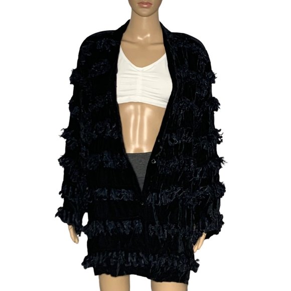 Paul Sweet Jackets & Blazers - Paula Sweet Womens Jacket Coat Black Open Shoulder Pads Front Neck Muslin Mink M